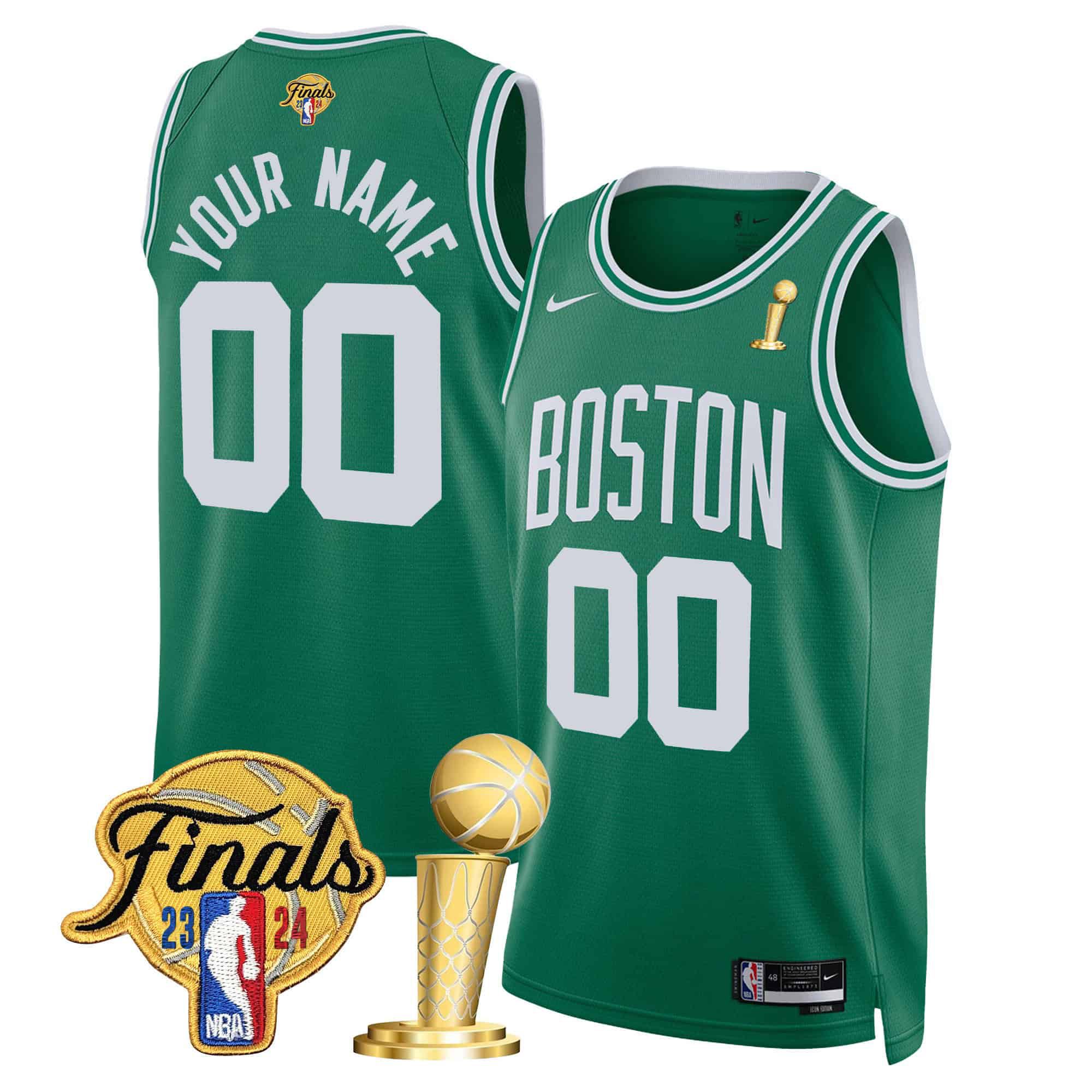 Men Boston Celtics Green 2024 Nike Final & Champions Patch Swingman Custom NBA Jersey